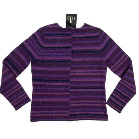 David Brooks Sweater Womens Small Purple Striped Pullover V-Neck Wool Blend - Picture 4 of 7